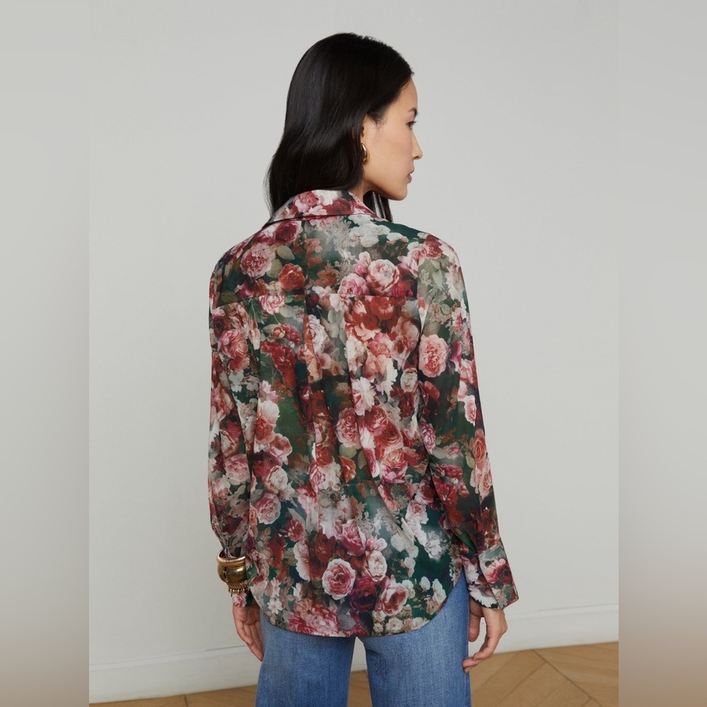 NWT L'agence Basil Floral Long Sleeve Shirt with Scarf - Picture 4 of 7